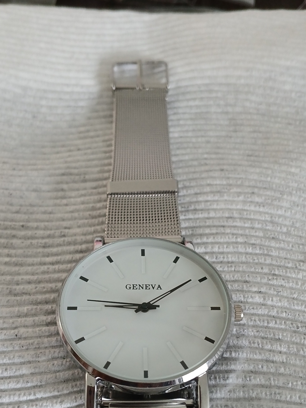 Silver Mesh Watch with White Dial